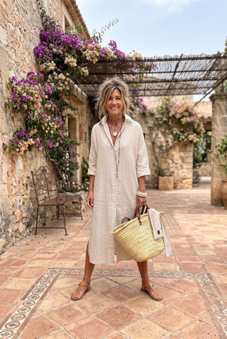 WILLOW - Elegant Striped Summer Dress in Sand