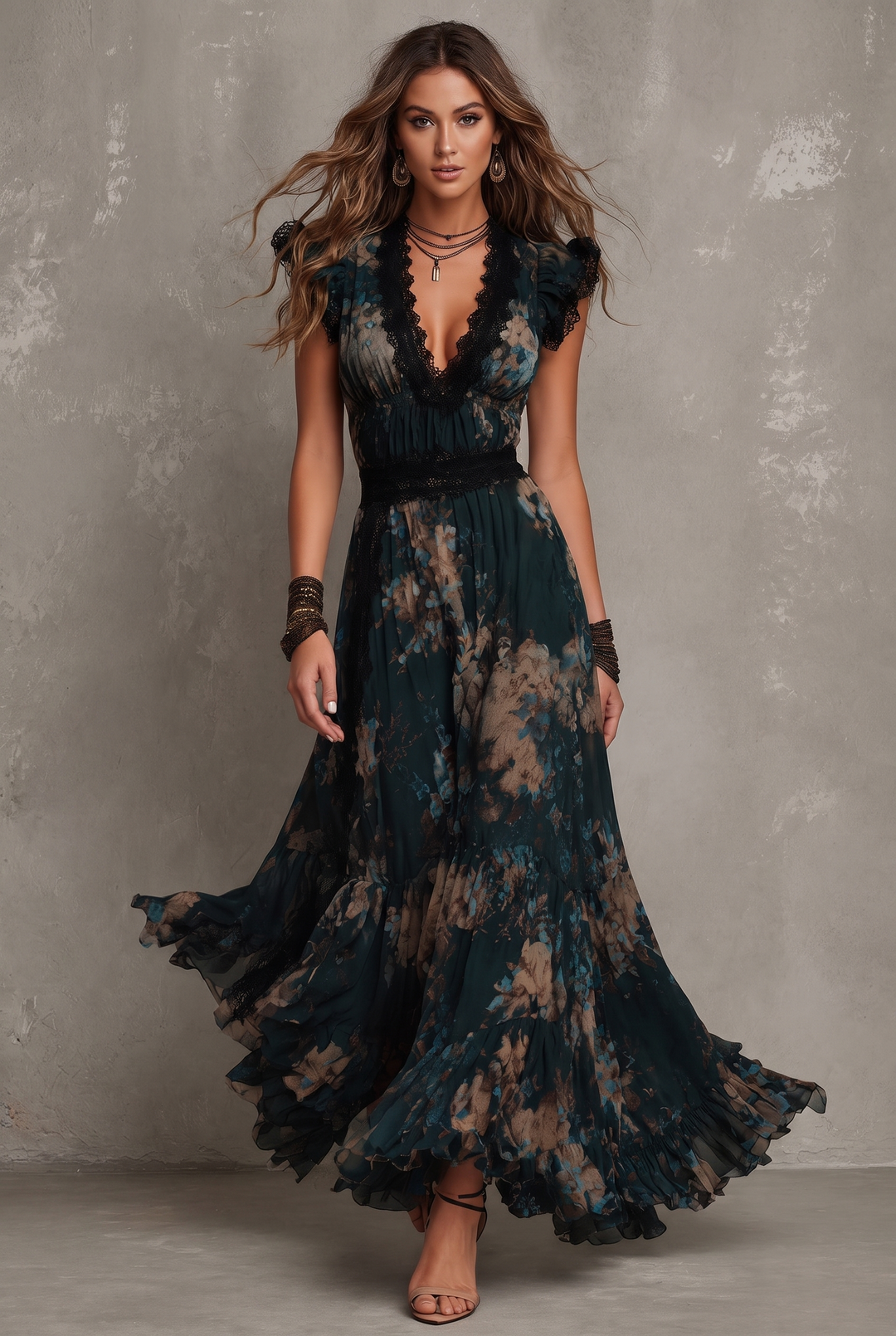 GILLIAN - Tiered Floral Maxi Dress