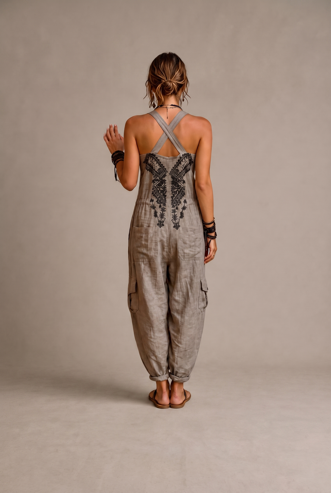 WREN - Bohemian Harem Jumpsuit with Embroidered Bodice detail