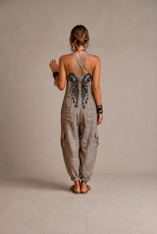 WREN - Bohemian Harem Jumpsuit with Embroidered Bodice detail