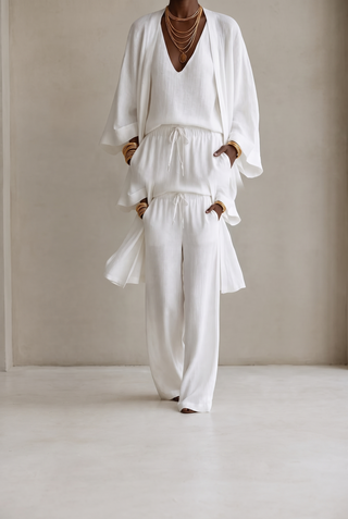 TANISHA - 3-Piece Linen Look Set White