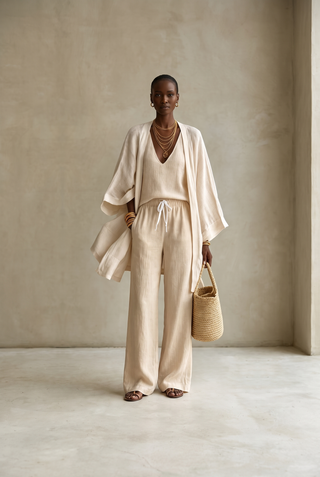 TANISHA - 3-Piece Linen Look Set Khaki