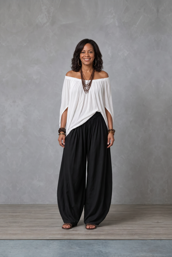JADIA - Off-Shoulder Palazzo Two-Piece Set White