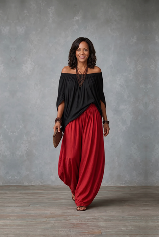 JADIA - Off-Shoulder Palazzo Two-Piece Set Black