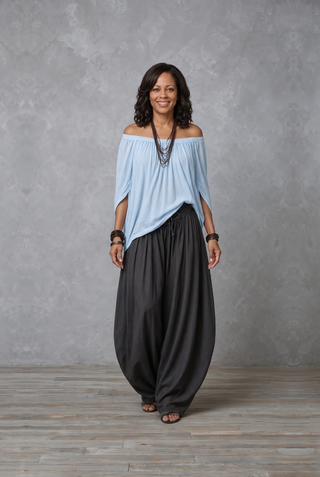 JADIA - Off-Shoulder Palazzo Two-Piece Set Blue