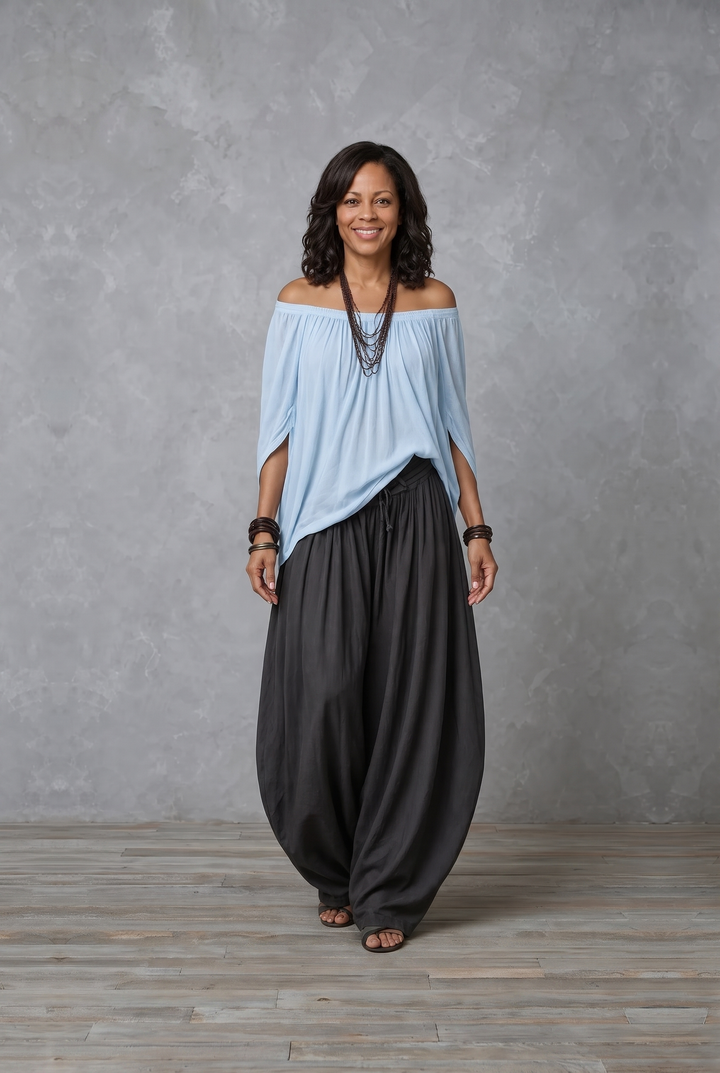 JADIA - Off-Shoulder Palazzo Two-Piece Set Blue