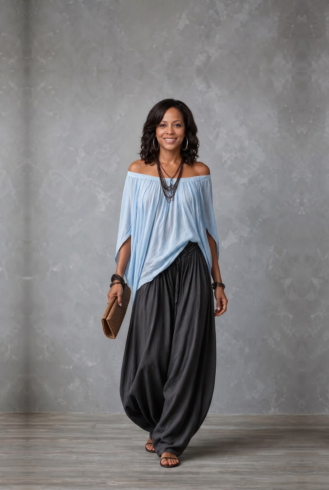 JADIA - Off-Shoulder Palazzo Two-Piece Set Blue