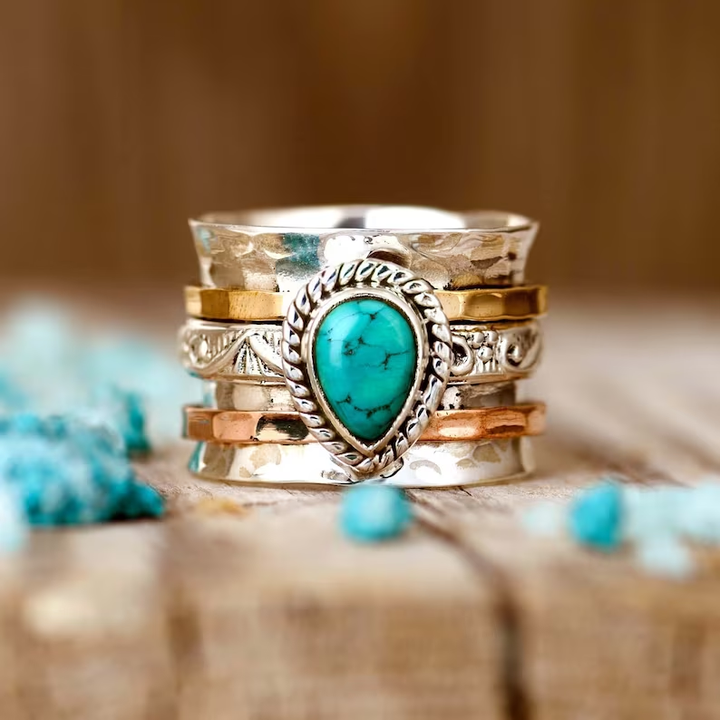 Sienna | Antique Turquoise Inlaid Gold Silver Ring