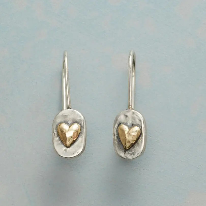 Rosa | Golden Heart Earrings in Vintage Silver