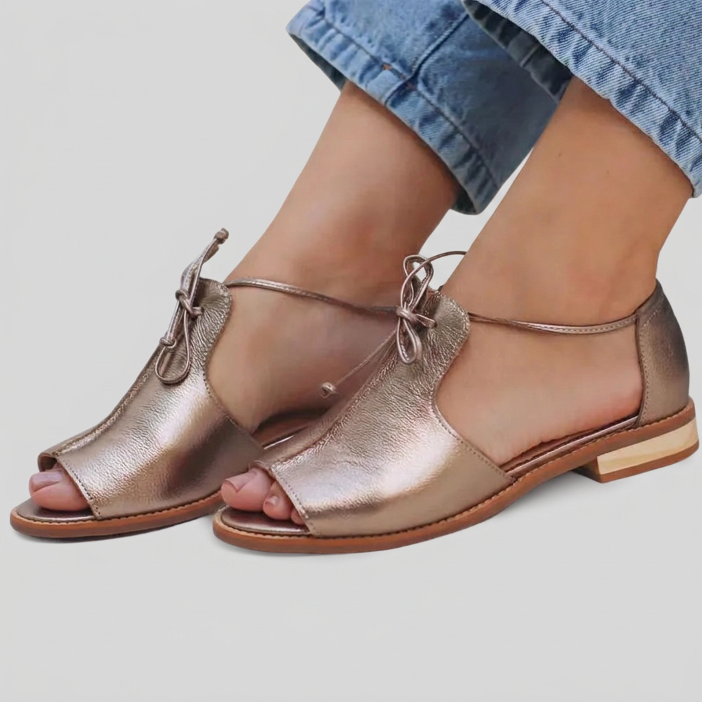 LILLIANA Strap-Style Leather Sandals - Champagne