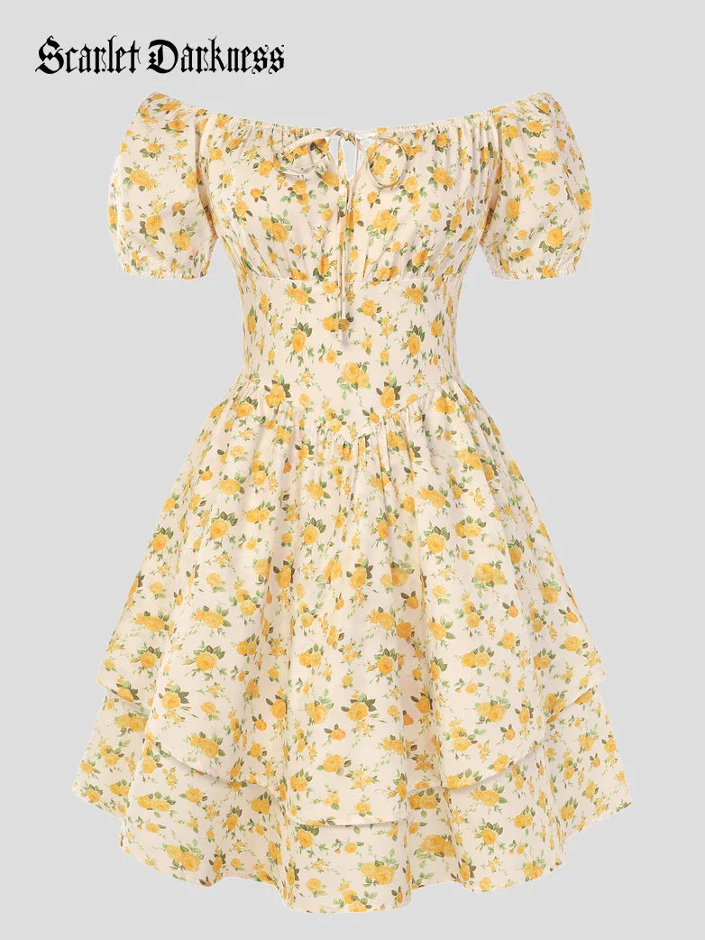 Victorian Off Shoulder Floral Dresses for Women