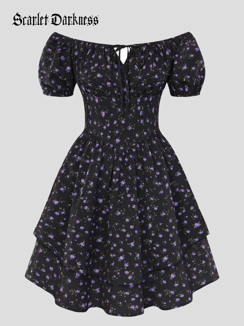 Victorian Off Shoulder Floral Dresses for Women