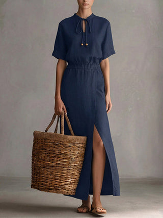 CATERINA™ - Refined Linen Maxi Dress - Navy blue