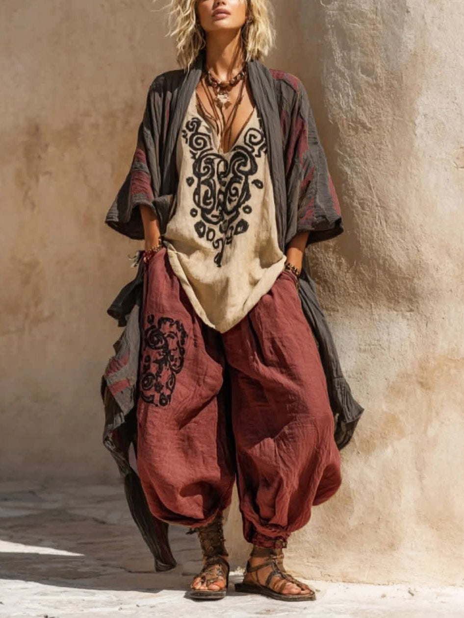 GRAZIELLA™ - Bohemian Linen Art Set - Wine