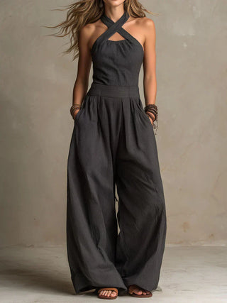 ROSALBA - Flowing Long Jumpsuit with Halter Neck
