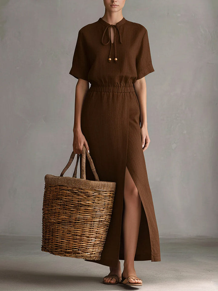 CATERINA™ - Refined Linen Maxi Dress - Coffee