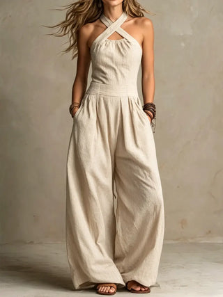 ROSALBA - Flowing Long Jumpsuit with Halter Neck