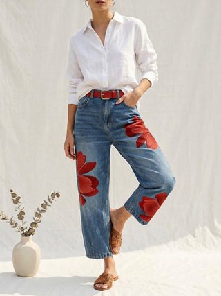 ORIANE™ - Floral Cropped Wide-Leg Trousers