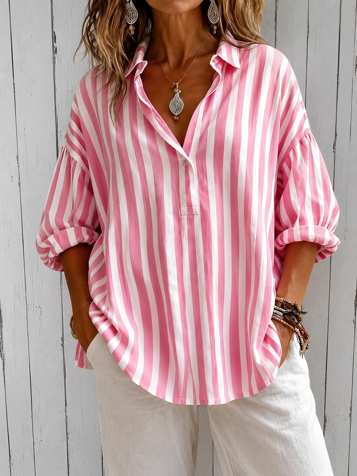 Rosaline - Loose Striped Blouse with Collar