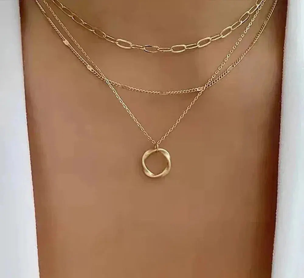 Delia | Vintage Gold Layered Chain and Pendant Necklace