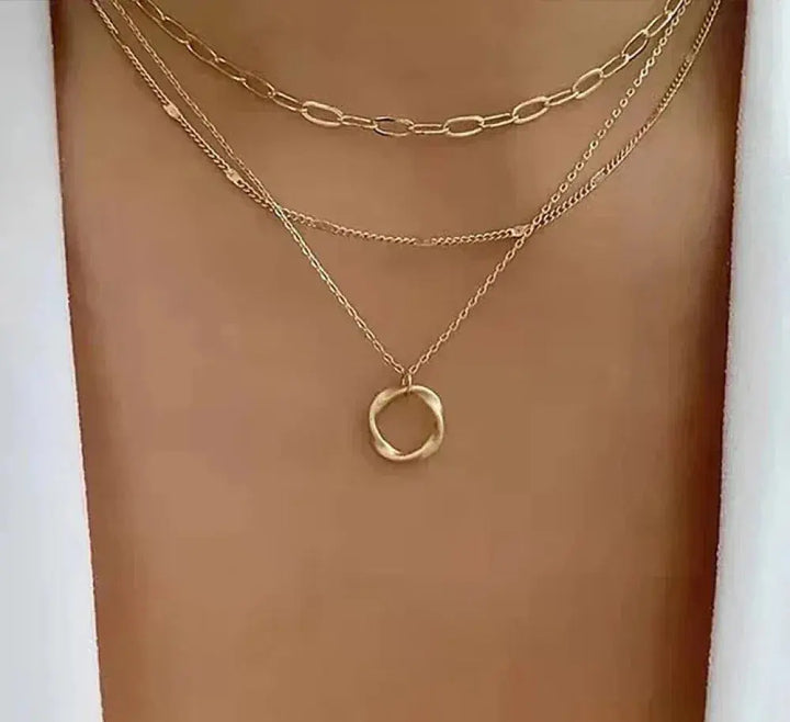 Delia | Vintage Gold Layered Chain and Pendant Necklace
