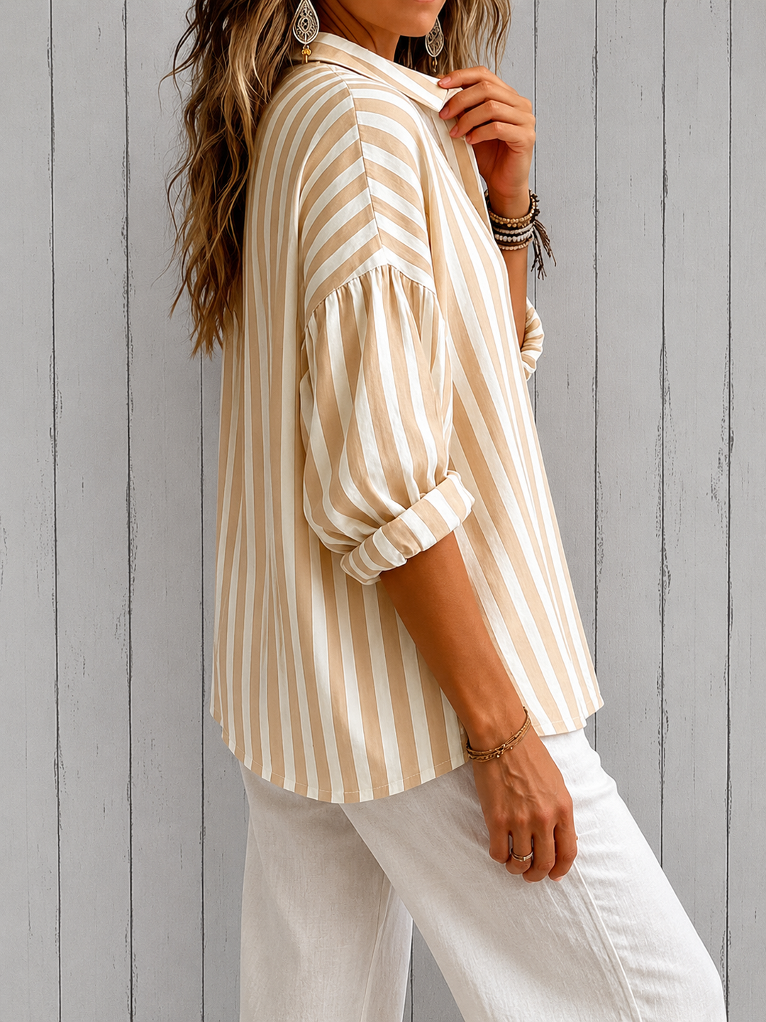 Rosaline - Loose Striped Blouse with Collar