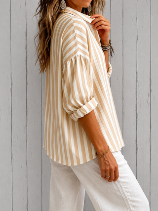 Rosaline - Loose Striped Blouse with Collar