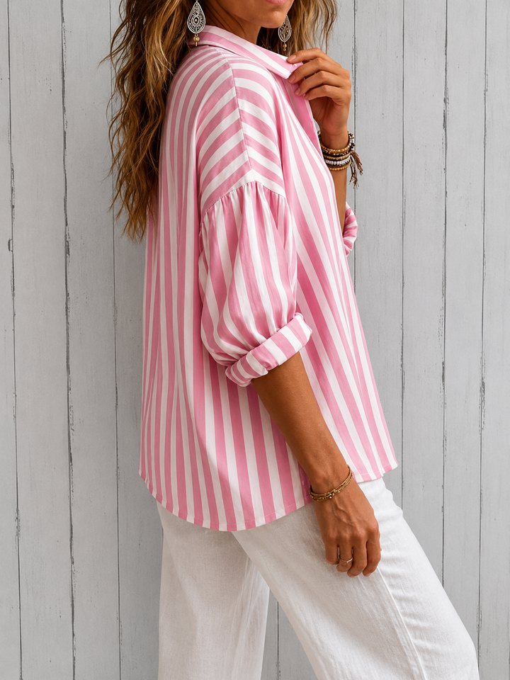 Rosaline - Loose Striped Blouse with Collar