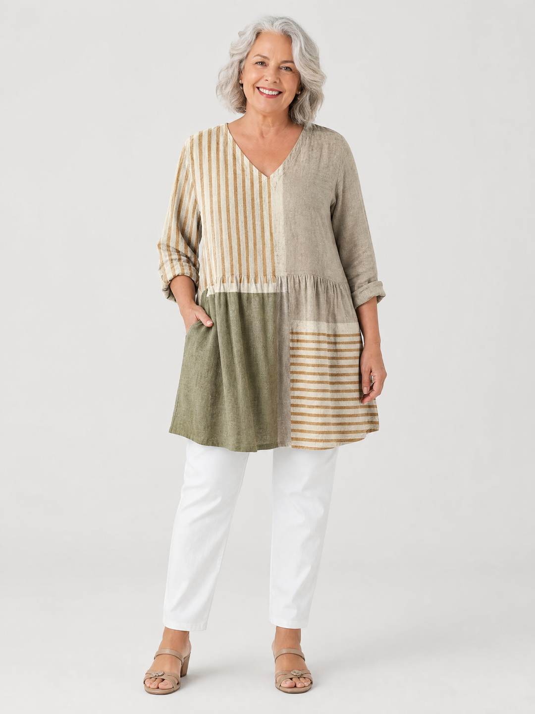 CRISTINA™ - Long V-Neck Blouse